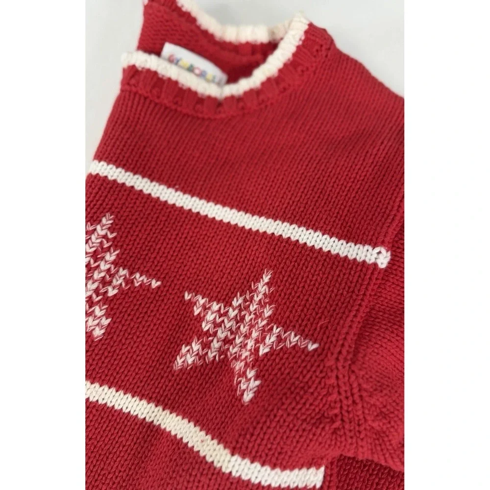 Vintage Gymboree Star Nautical Christmas Holiday Sweater Red Knit Kids Size L